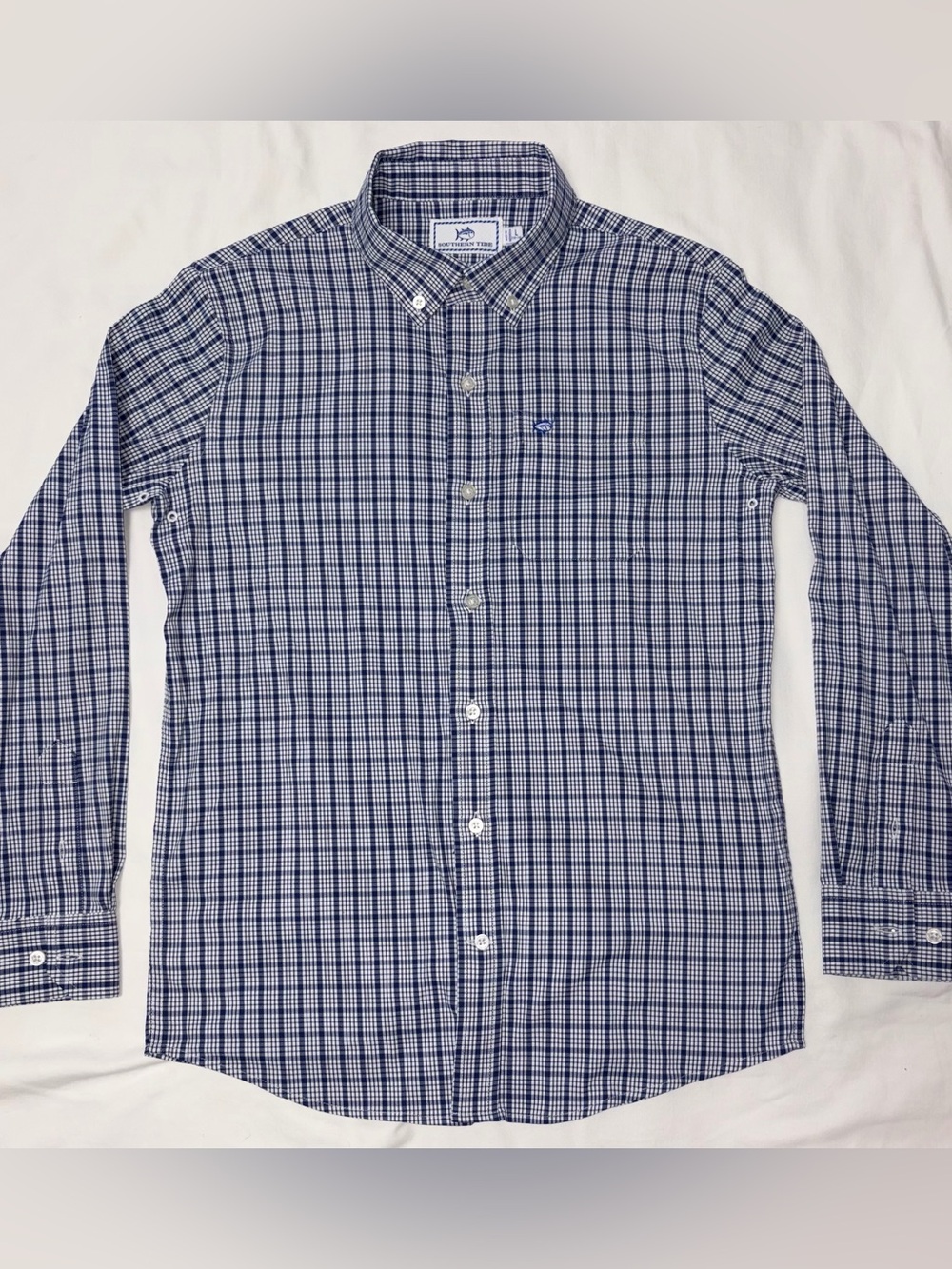 Southern Tide intercoastal blue check button down shirt sz 12-14 like new
